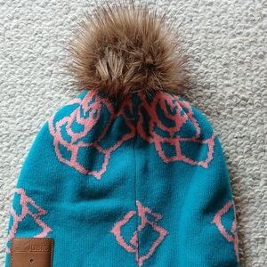 Bluetooth Speakers Teal & Pink Knit Beanie w Faux Fur Pom Pom Pom Snowboard Ski